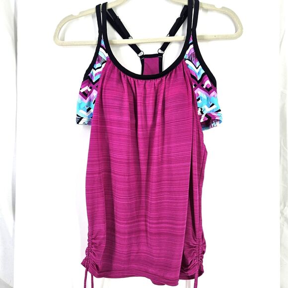 Women's UnXposed Swimsuit Top Size S Purple Multicolor Layered Sports Bra Tank - Picture 1 of 11